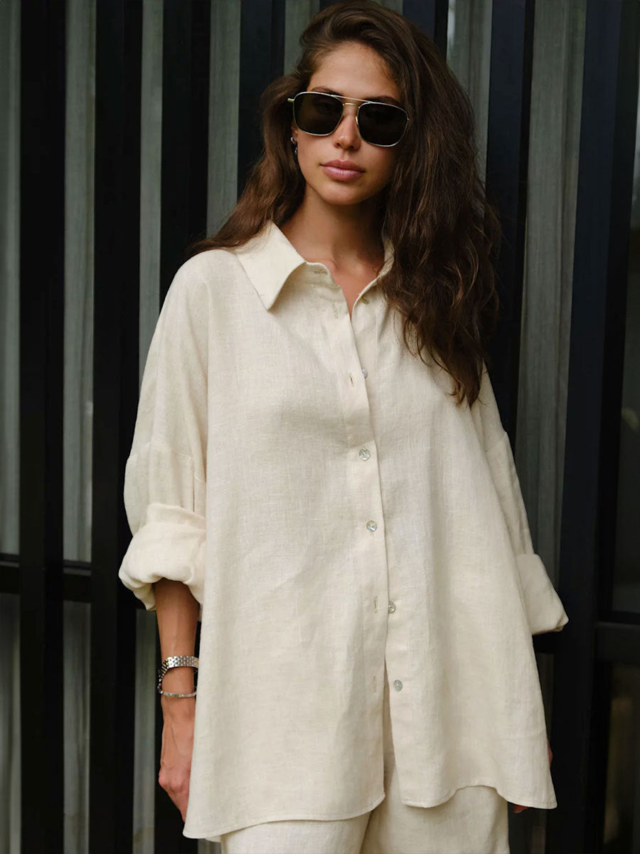 Casual Loose Button-down Shirt & Shorts Set
