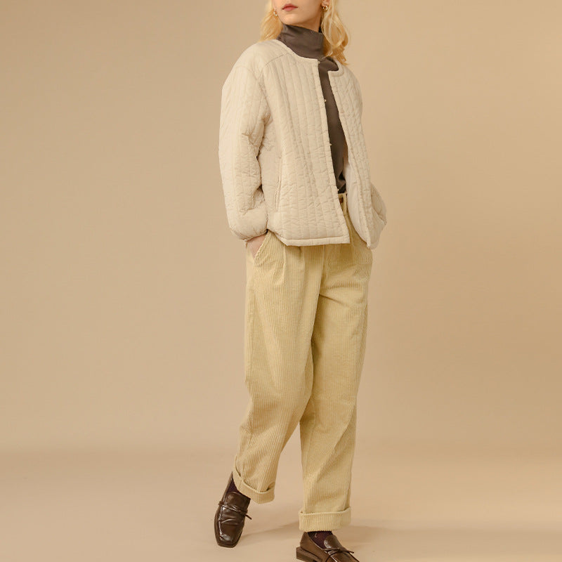 French Cotton Thick Corduroy Hemmed Straight Pants