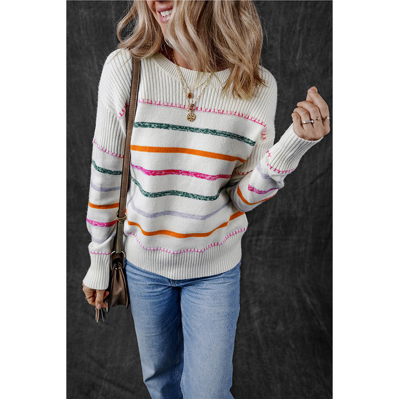 Round Neck Striped Sweater