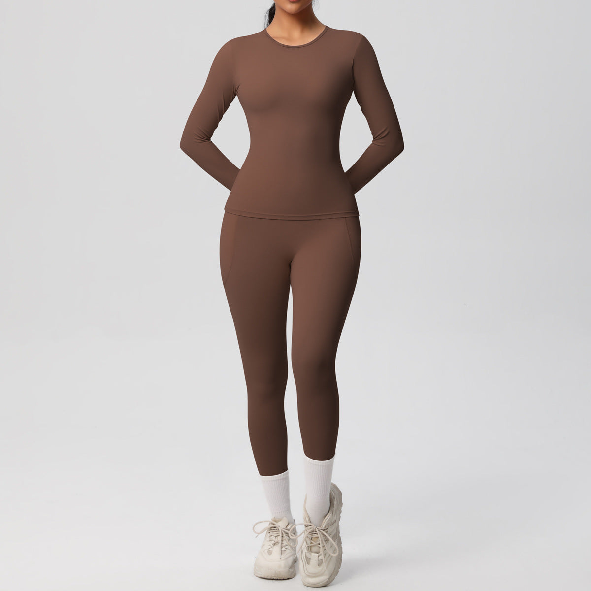 Long Sleeve Pocket Yoga Clothes Set