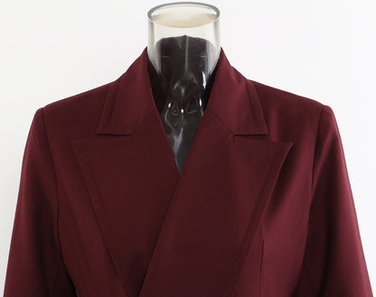 Angola Red Personality Collar Mid Length Blazer