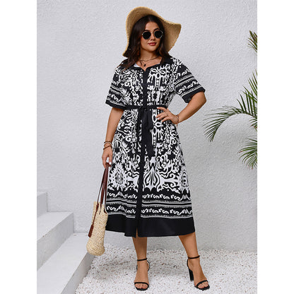 B&W Printed Shirt Dress