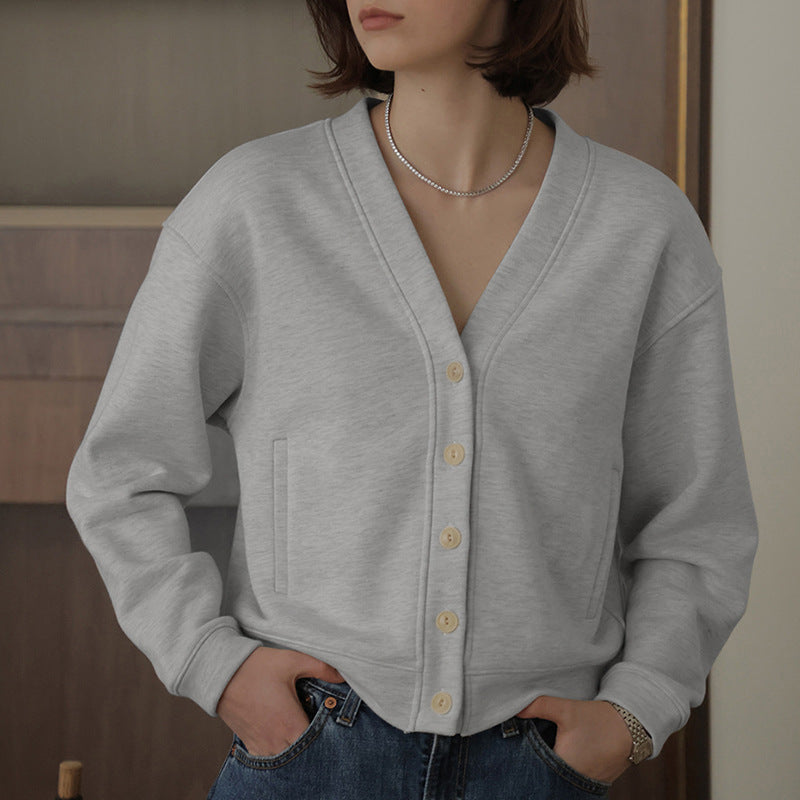 French V neck Cotton Cardigan