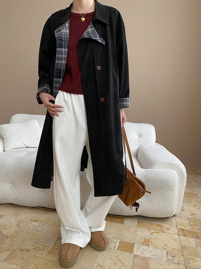 Double Sided Plaid Stitching Trench Coat