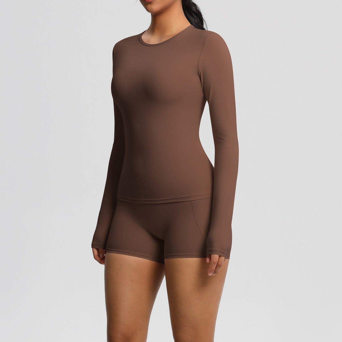 Tight Long Sleeve Top & Yoga Shorts Set