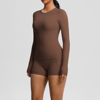 Tight Long Sleeve Top & Yoga Shorts Set