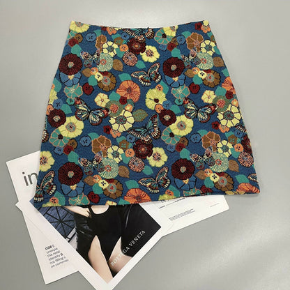 Butterfly Floral Embroidered Mini Skirt