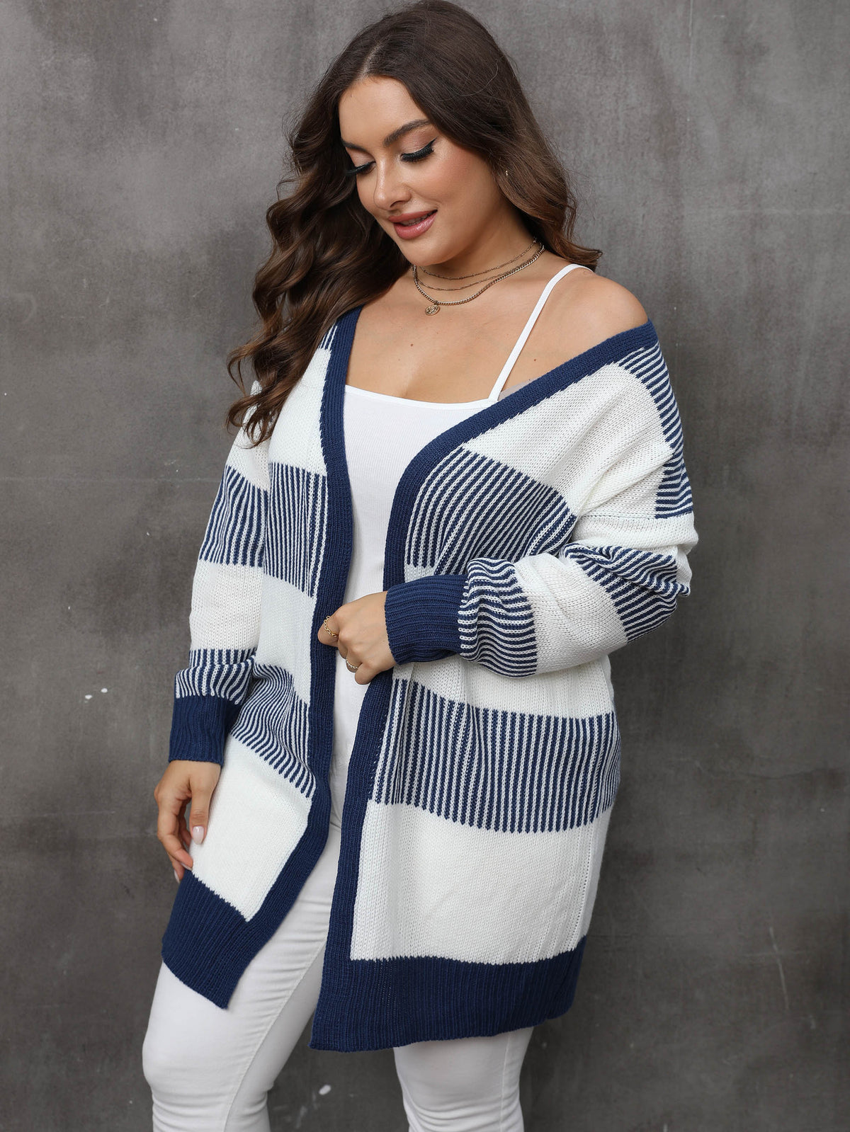 Navy Striped Open Cardigan