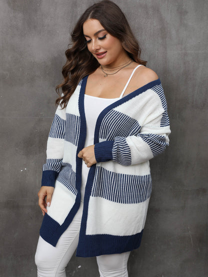 Navy Striped Open Cardigan