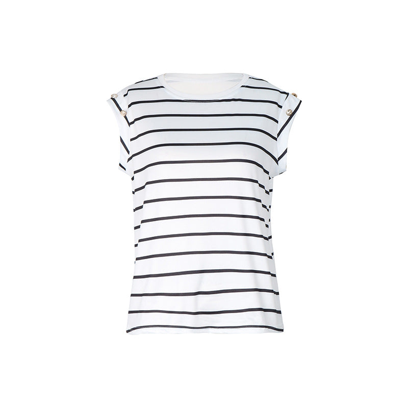 Summer Women Sleeveless Striped T shirt