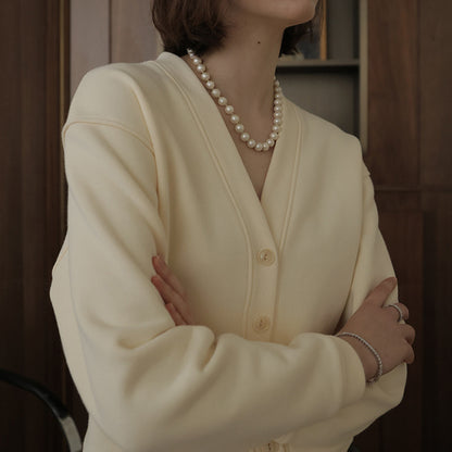 French V neck Cotton Cardigan