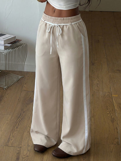 Khaki Striped Wide Leg Pants