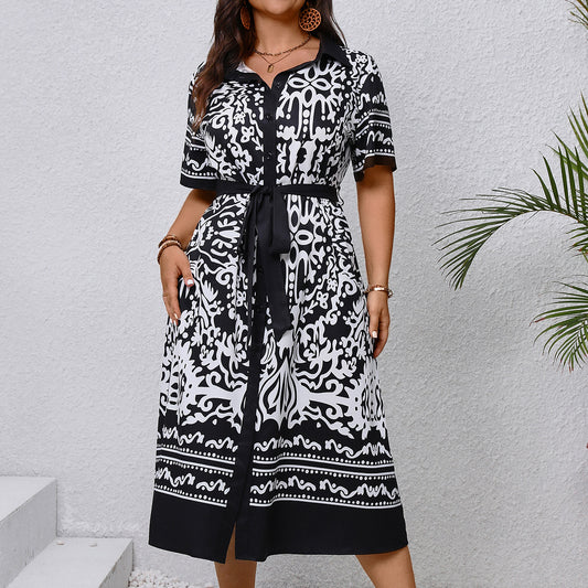 B&W Printed Shirt Dress
