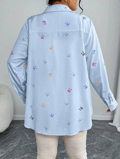Bow Print Button down Shirt
