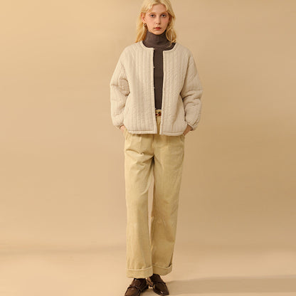 French Cotton Thick Corduroy Hemmed Straight Pants
