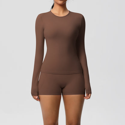 Tight Long Sleeve Top & Yoga Shorts Set