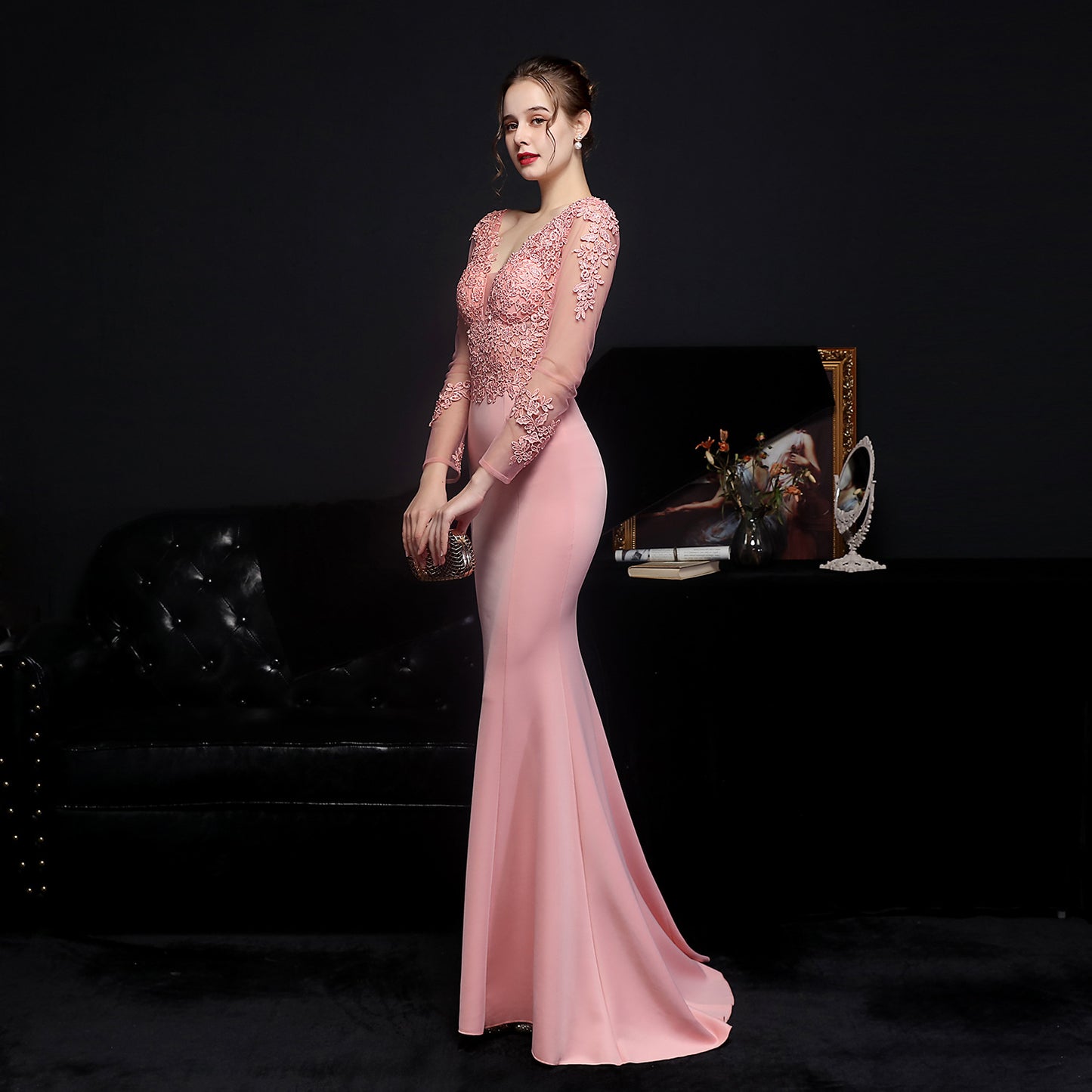 Full Craft Lace Fishtail Evening Dress