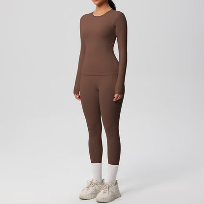 Long Sleeve Pocket Yoga Clothes Set