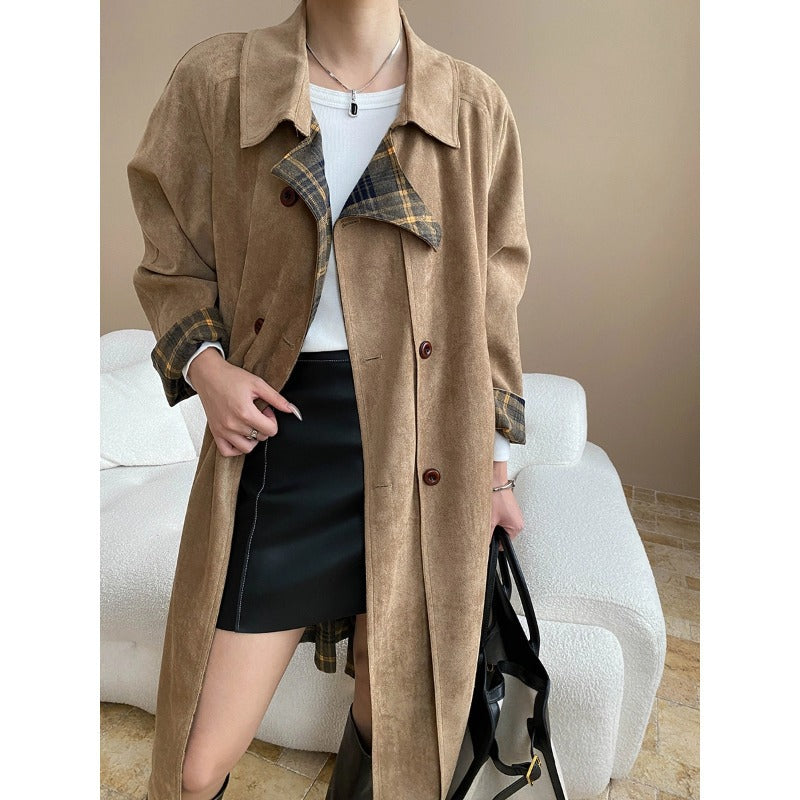 Double Sided Plaid Stitching Trench Coat