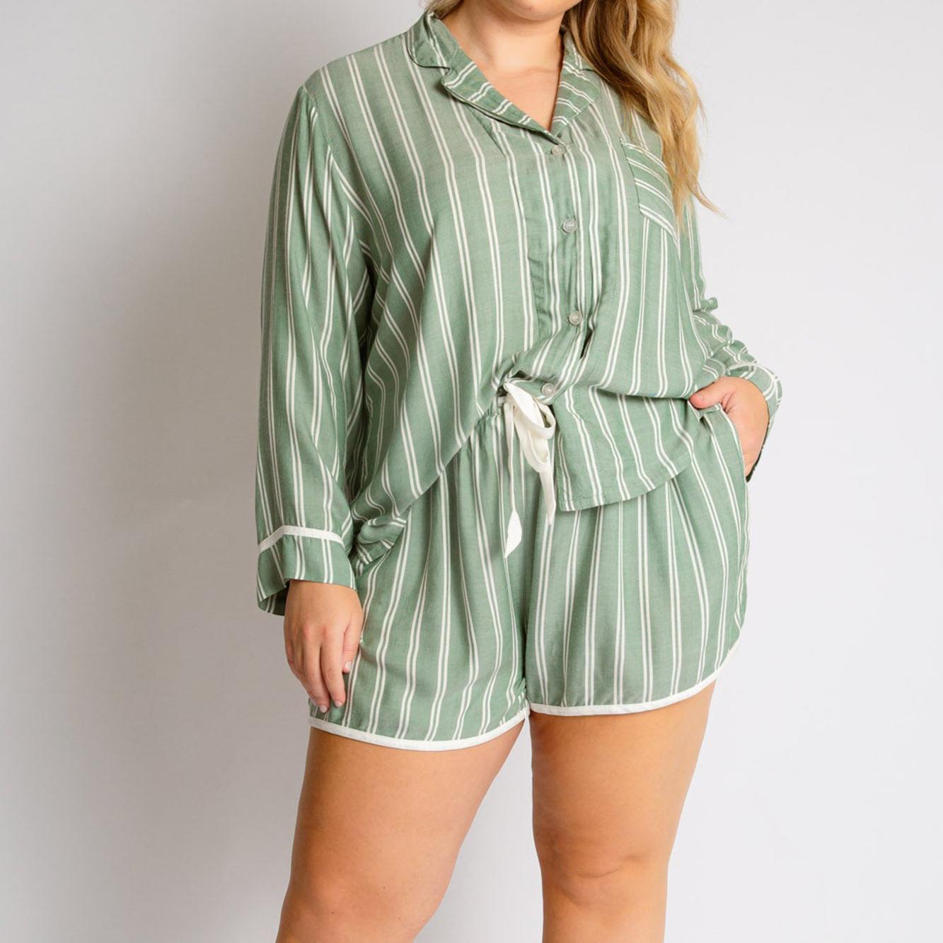 Candy Striped Pajamas Long Sleeve Shorts Set
