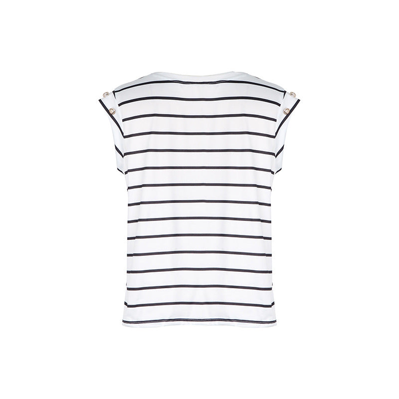 Summer Women Sleeveless Striped T shirt