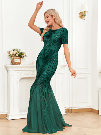 Emerald Sequin Fishtail Slim Dress
