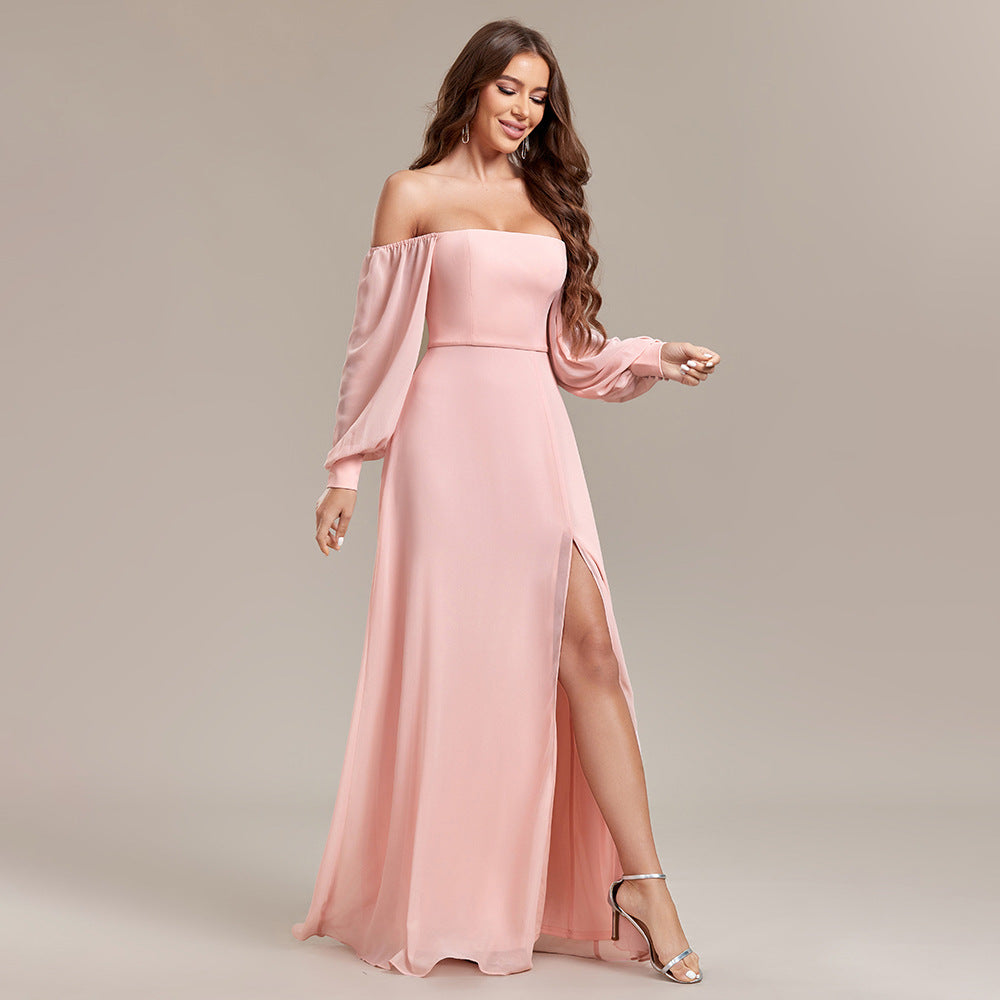 Pink A line Chiffon Dress