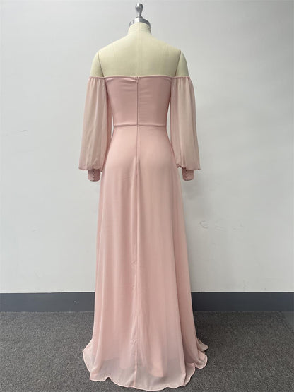 Pink A line Chiffon Dress