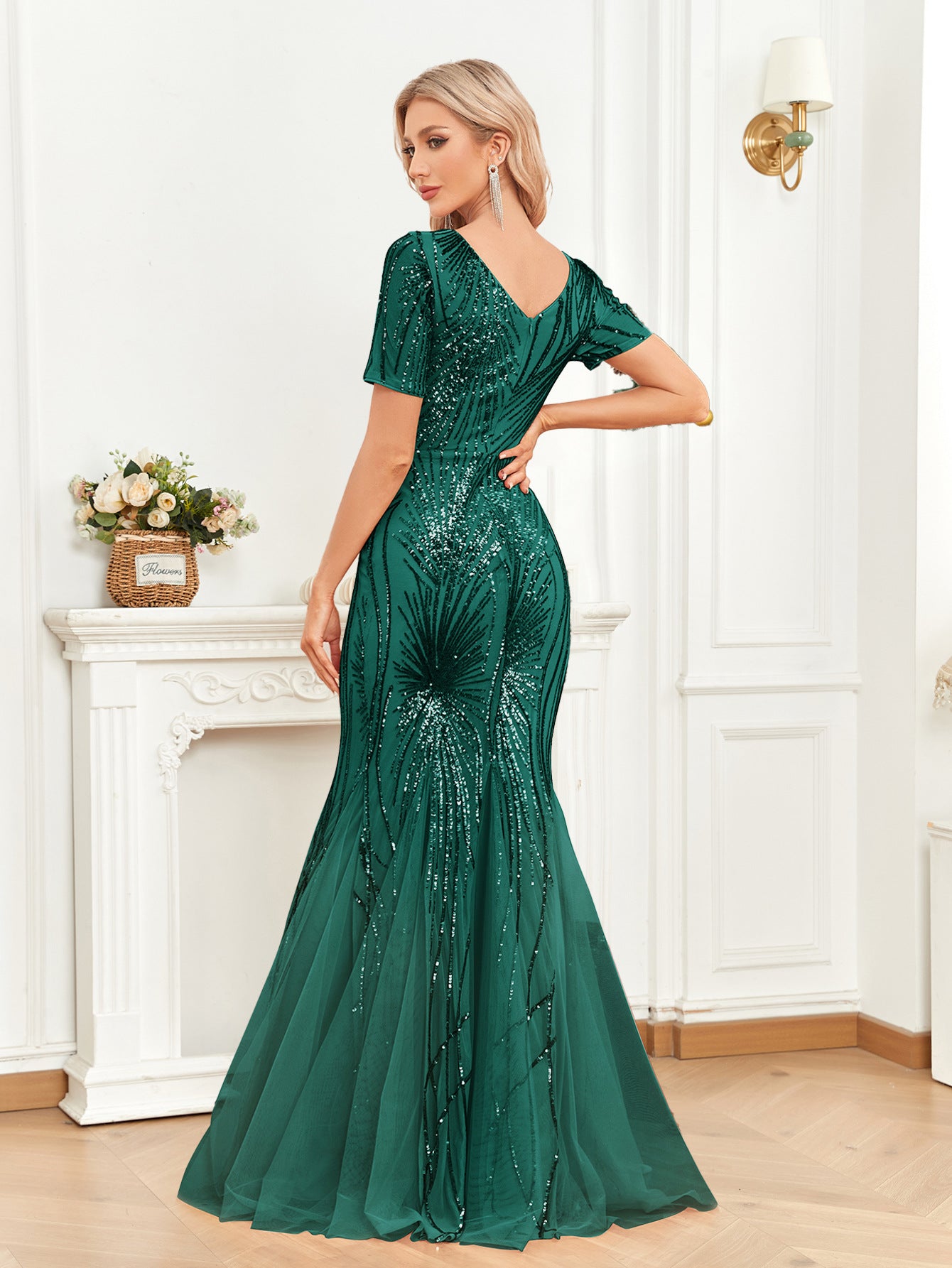 Emerald Sequin Fishtail Slim Dress