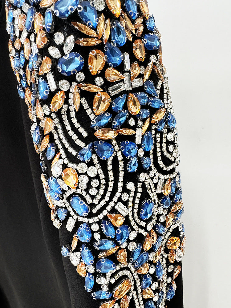 Rose Rhinestone Beads Mid Length Dress