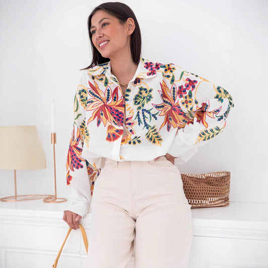 Floral Print Loose Button-down Shirt