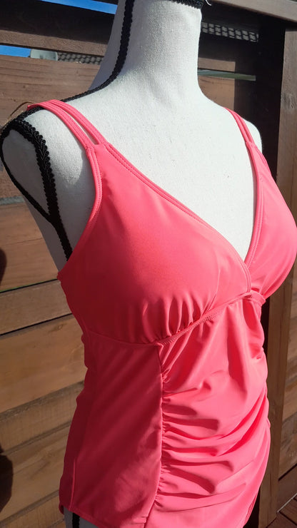 Watermelon Ruche One-piece Swimsuit, size L