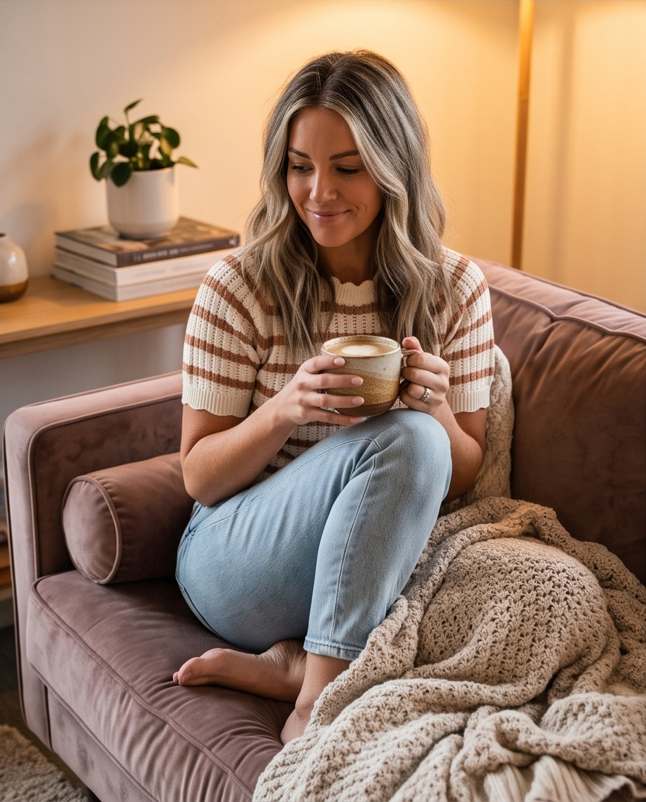 Stripe Scalloped Round Neck Short Sleeve Sweater