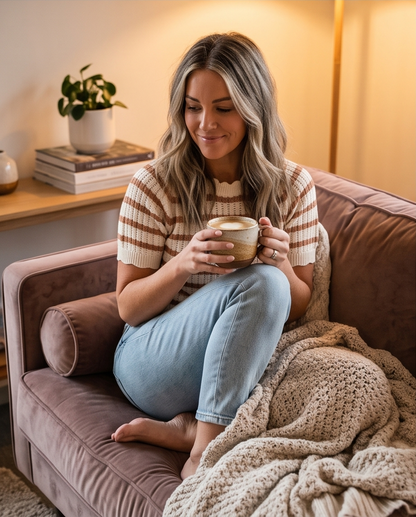Stripe Scalloped Round Neck Short Sleeve Sweater