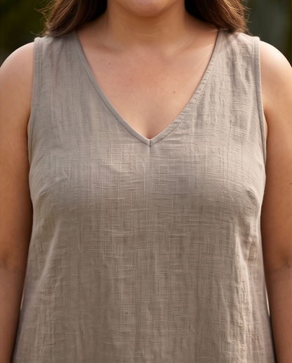V-Neck Sleeveless Cotton Maxi Dress