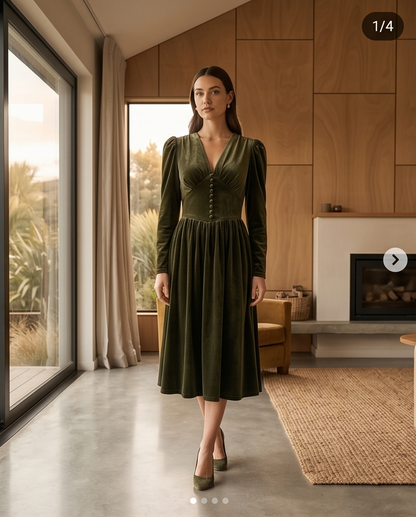 Green Velvet Midi Dress