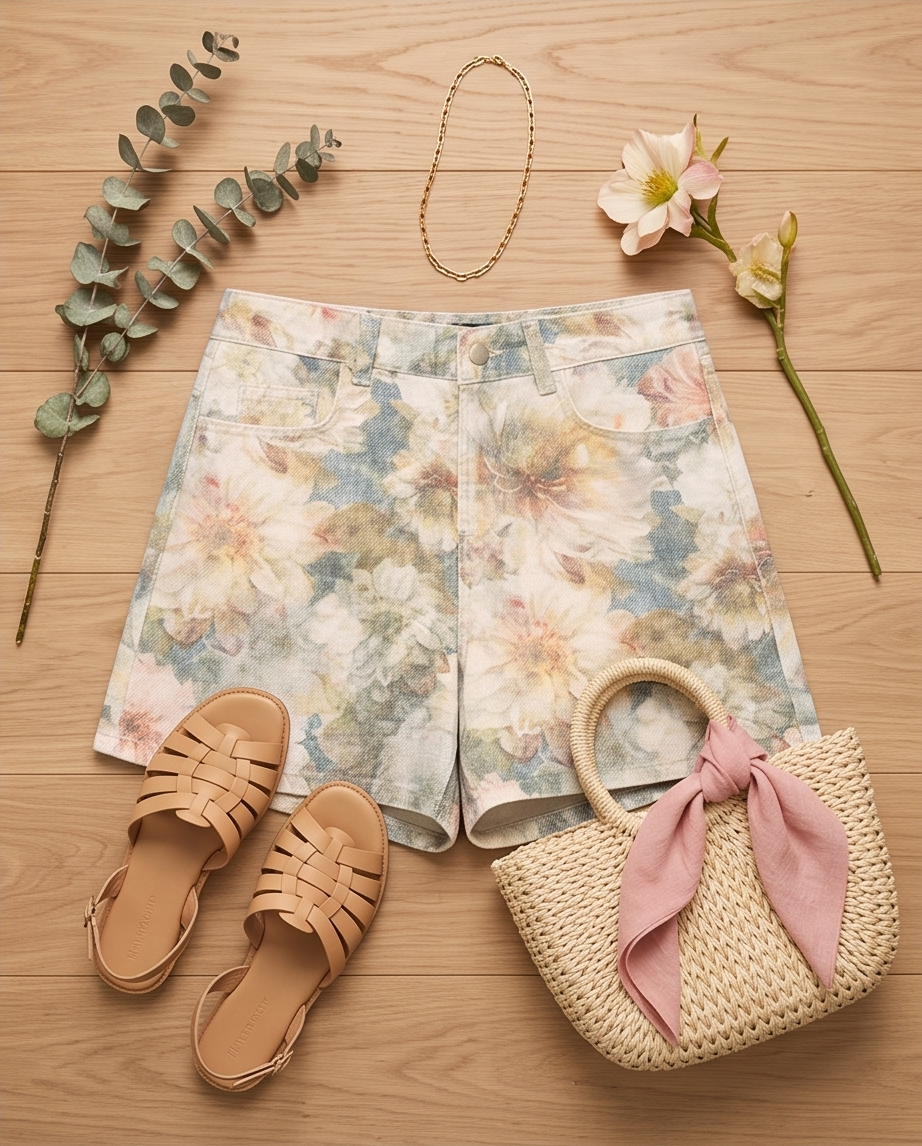 Slim Floral Printed Mid Waist Shorts