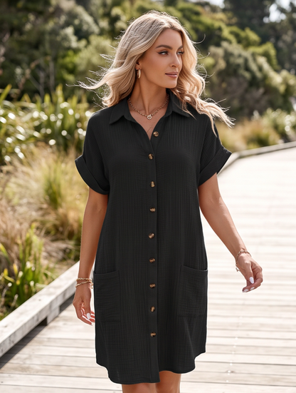 Button Down Shirt Dress with Pockets