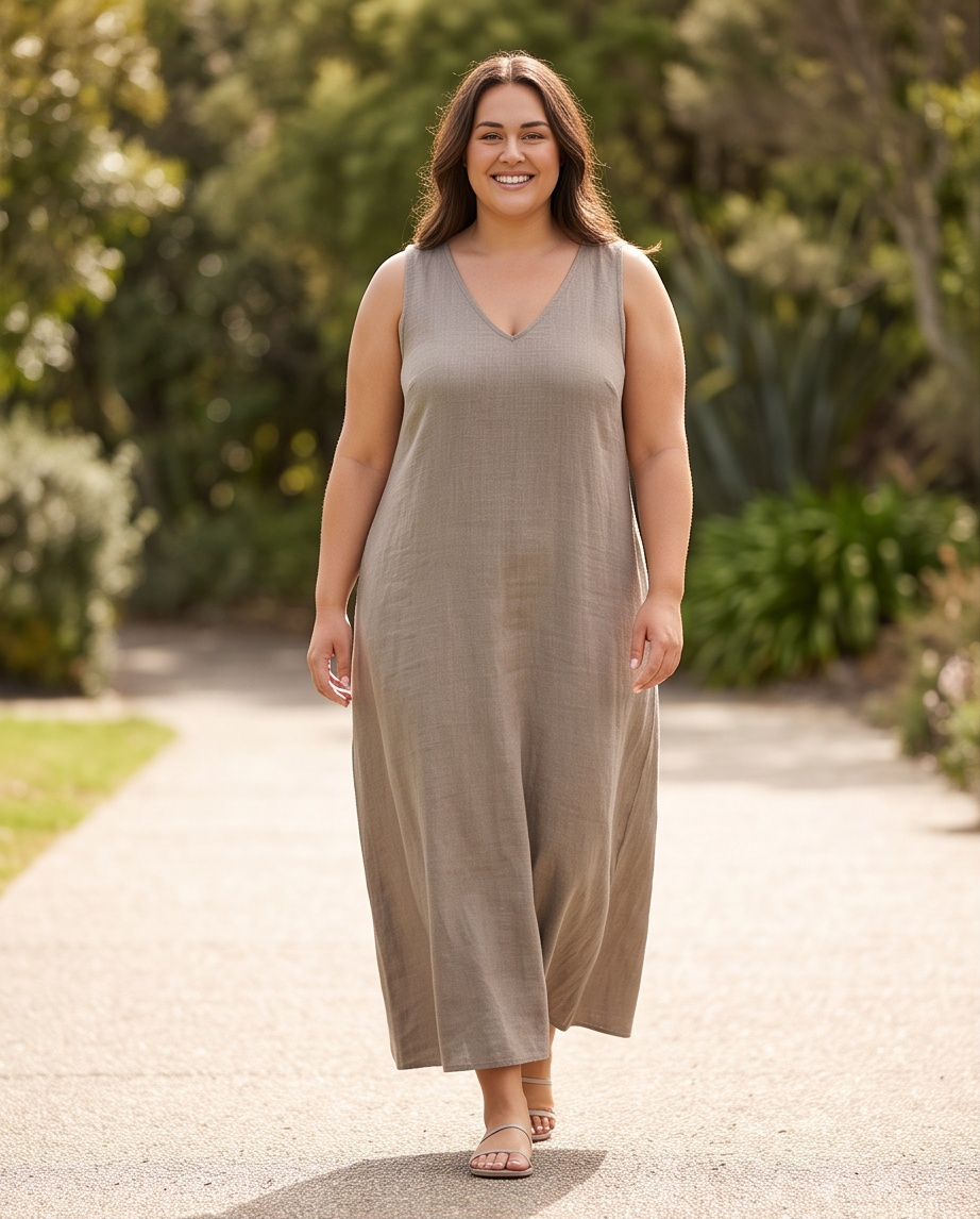 V-Neck Sleeveless Cotton Maxi Dress