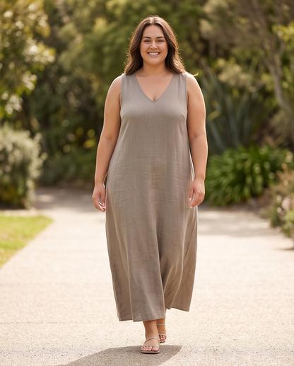 V-Neck Sleeveless Cotton Maxi Dress