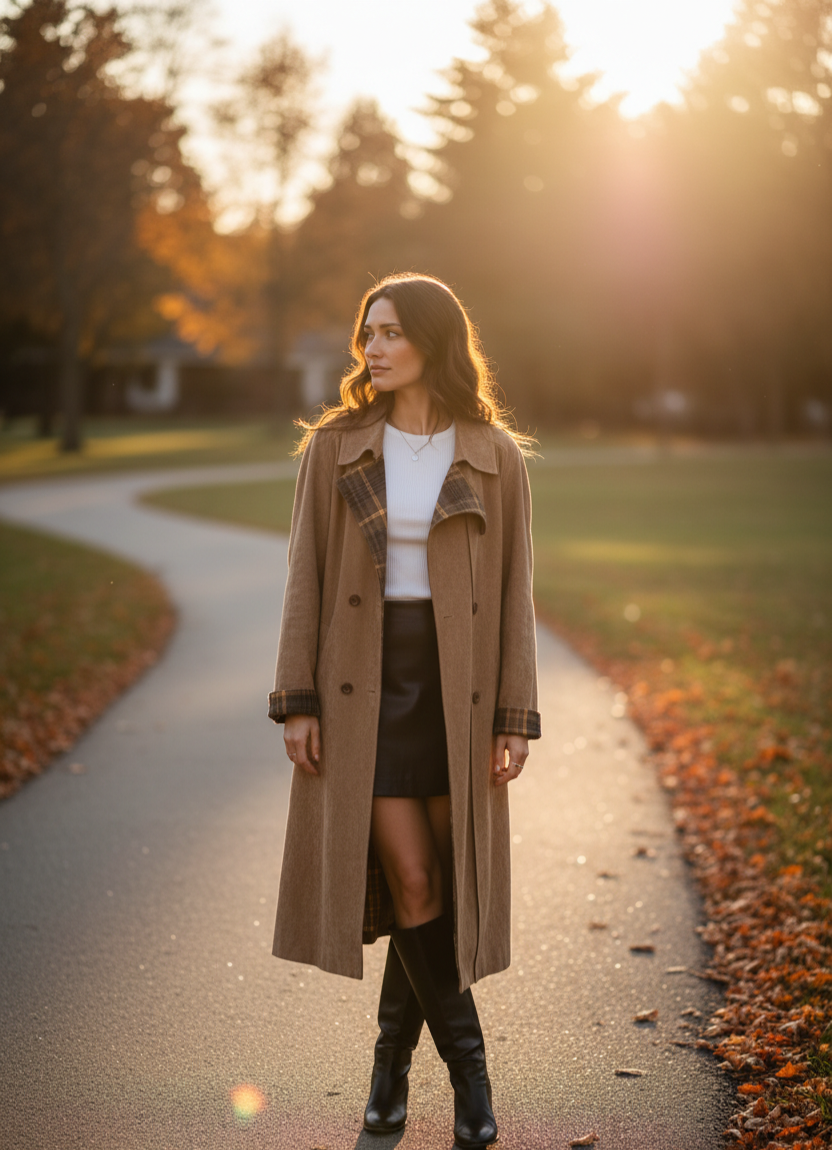 Double Sided Plaid Stitching Trench Coat