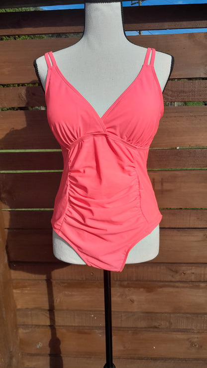 Watermelon Ruche One-piece Swimsuit, size L