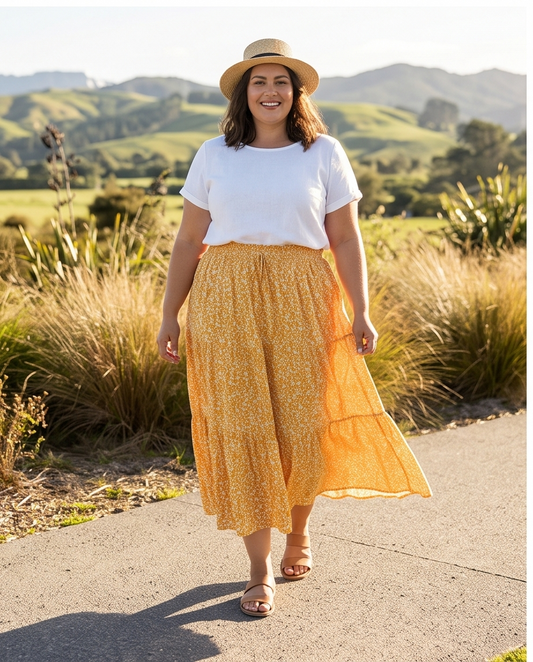 Yellow Floral Midi Skirt