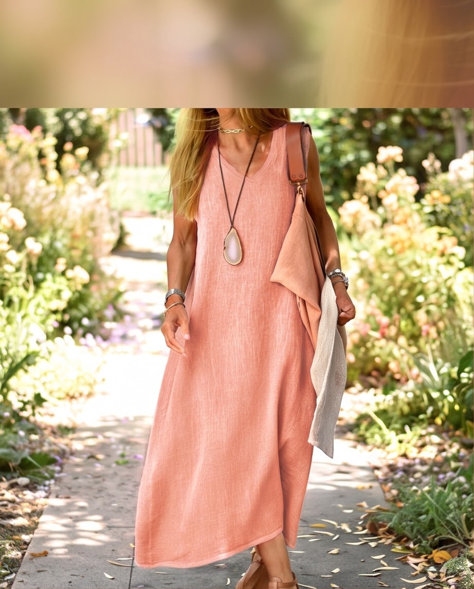 V-Neck Sleeveless Cotton Maxi Dress