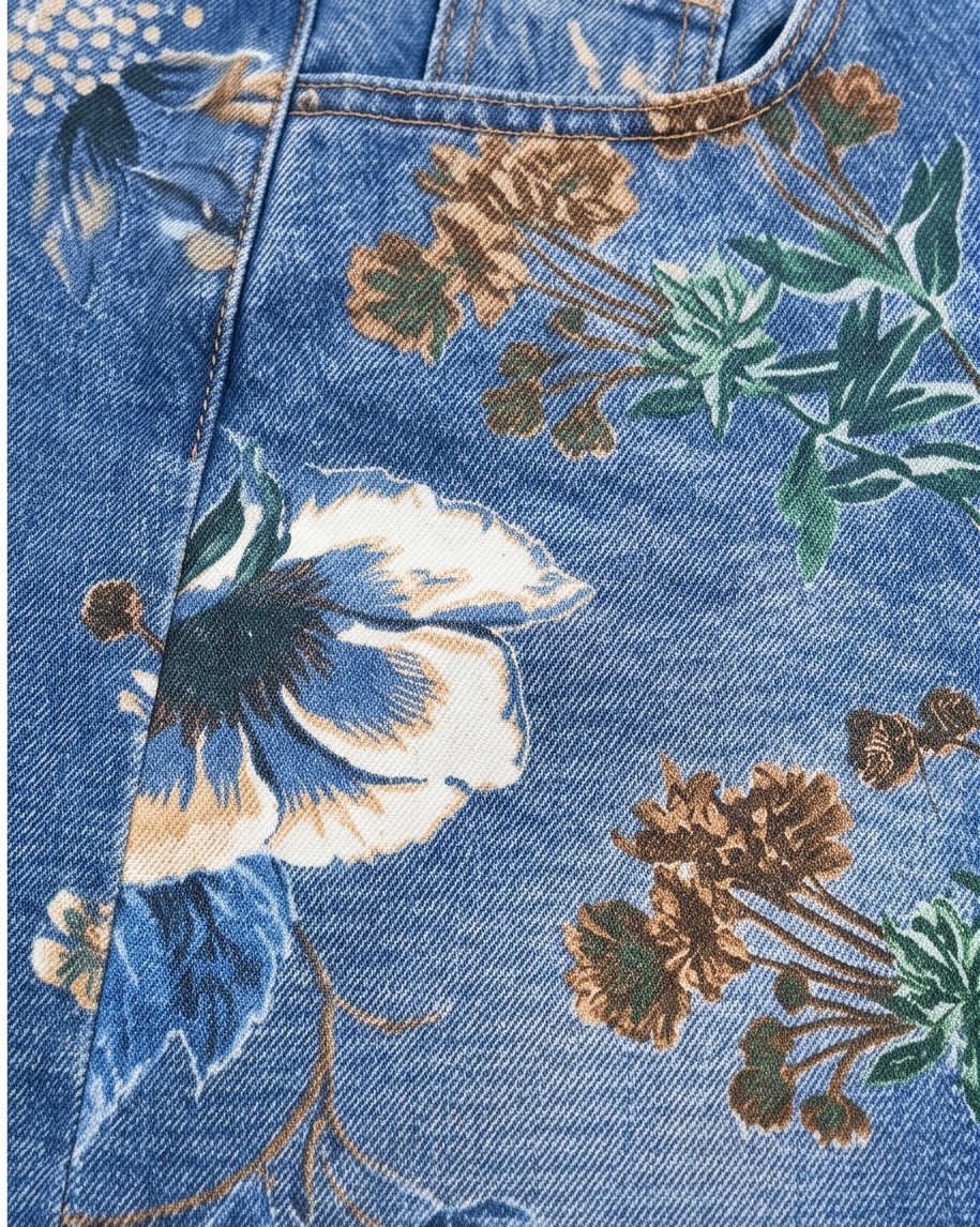 Floral Print Wide Leg Jeans