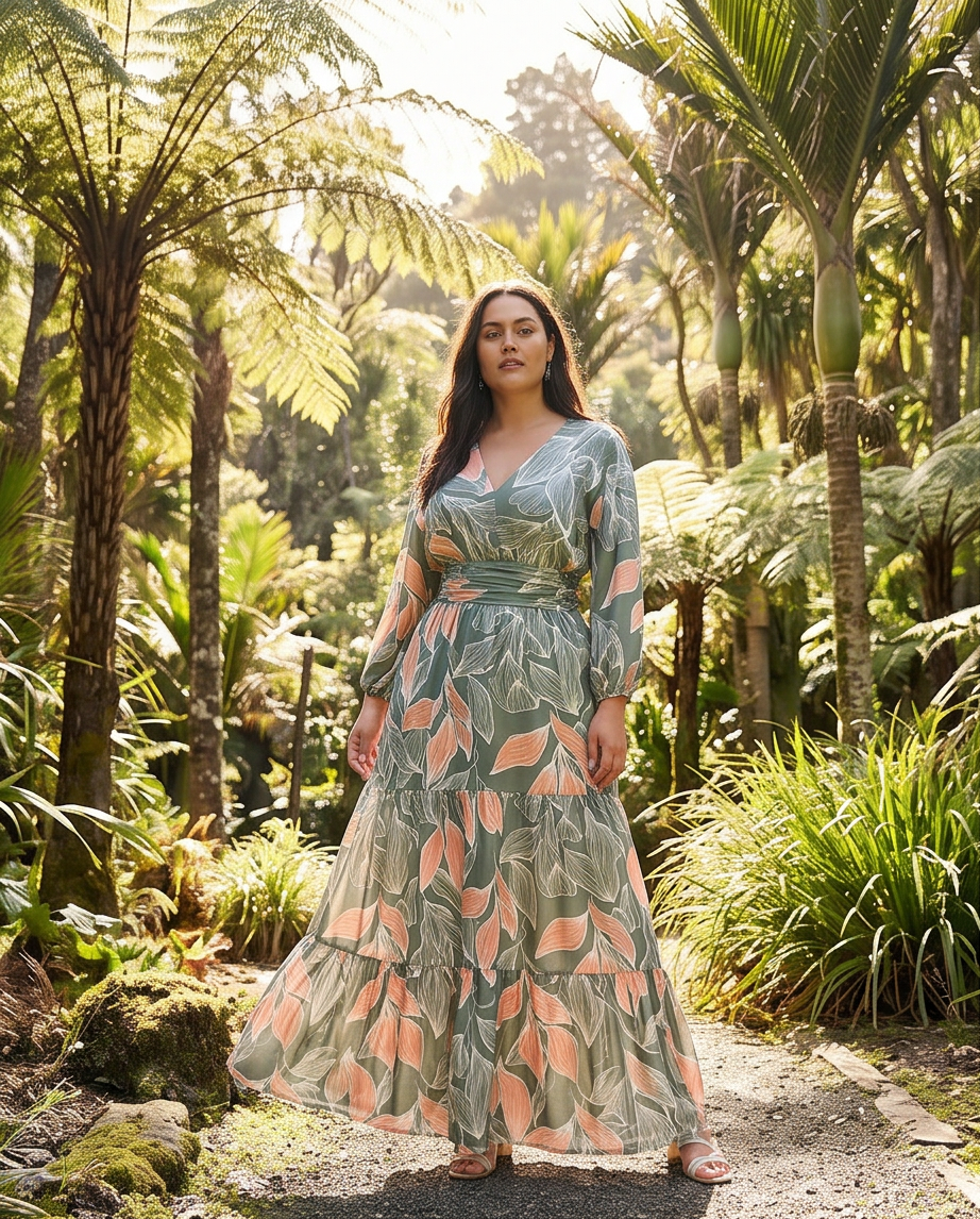 Printed Maxi Dress with Tiered Hemline size XL
