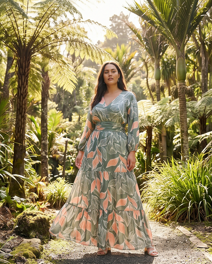Printed Maxi Dress with Tiered Hemline size XL