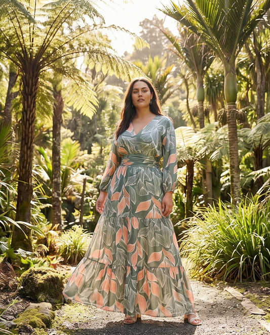 Printed Maxi Dress with Tiered Hemline size XL