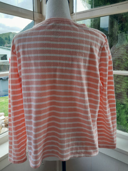 Pink&White Striped Long Sleeve Waffle Shirt, size XL