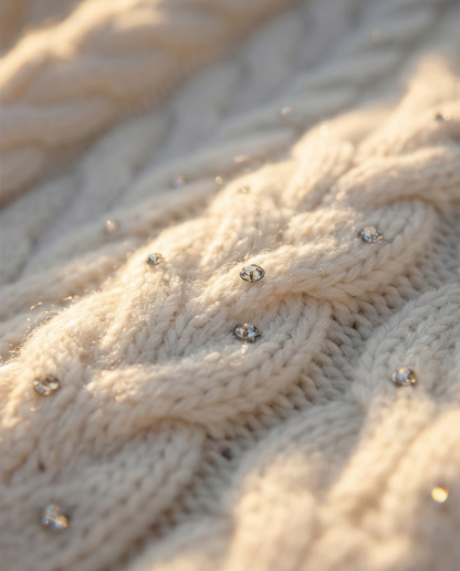 Rhinestone White Knitted Sweater